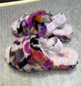 UGG Damen-Sandalen Fluff Yeah Kunstfell Lammfell Slide Fersenriemen Camouflage Pink Größe 8 - Bild 1 von 11