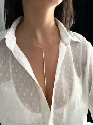 4Ct Round Cut Lab-Created Diamond Lariat Drop Necklace 14K Yellow Gold Plated - Image 1 of 4