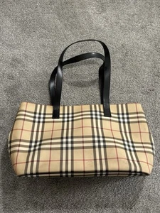Authentic Burberry Vintage Nova Check PVC Leather Shoulder Tote Bag Beige 0473M - Picture 1 of 19