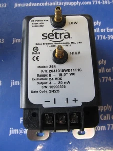 Setra 264 Very Low Differential Pressure Transducer 0-15"WC, 2641015WD11T1C, NEW - Picture 1 of 5