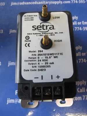 Setra 264 Very Low Differential Pressure Transducer 0-15"WC, 2641015WD11T1C, NEW - Image 1 of 4