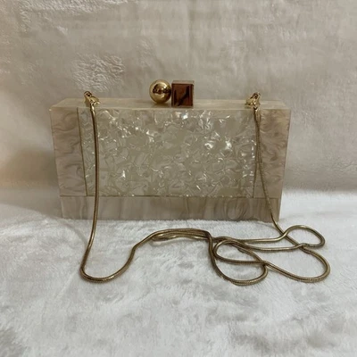 ACRYLIC MARBLE WOMEN CLUTCH GLITTER EVENING PROM BOX SHOULDER HANDBAG PURSE - Image 1 of 4