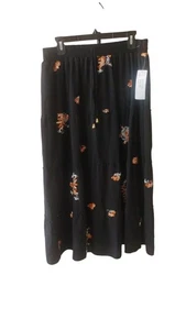 Langer Maxi-Boho-Rock Ana Rose schwarz mit Blumenstickerei müde Größe L neu mit Etikett - Bild 1 von 4