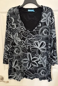 Fresh Produce Tunika Oberteil Damen 2X blau/schwarz Tunika geblümt - Bild 1 von 3