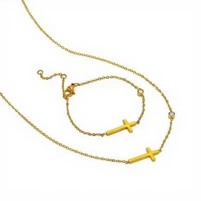 Conjunto de pulsera collar estación cruz chapada en oro de 18 quilates para mujer elegante regalo Foto 1 de 4