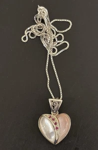 "Colgante de plata de ley JC 925 corazón rosa y blanco con cadena 18"""  - Imagen 1 de 3