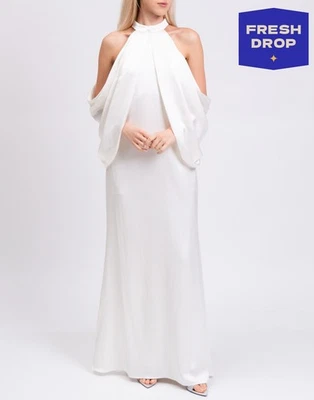 PVP €950 BADGLEY MISCHKA Vestido Satinado US6 UK10 IT42 M Marfil Forrado Drapeado Foto 1 de 4