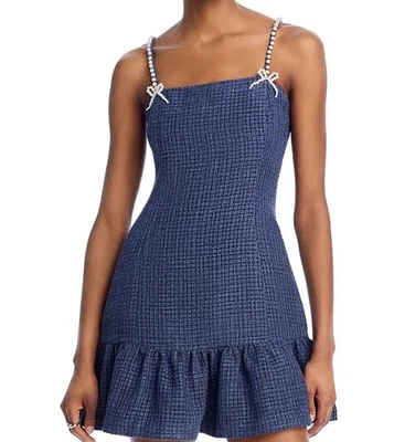 Aqua L98317 Womens Indigo Tweed Drop Waist Mini Dress Size Large **READ** - Image 1 of 4