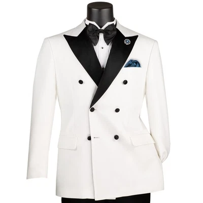 BIG & TALL Men's White Double-Breasted Modern Fit Tuxedo w/ Flex Waist NWT - Image 1 of 3