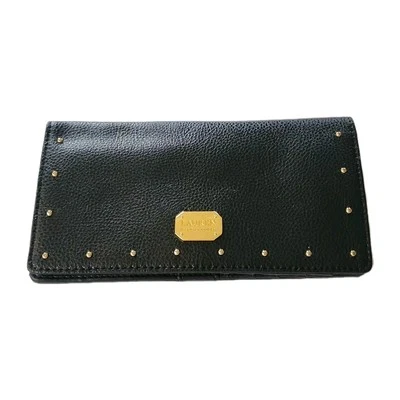 Cartera para tarjetas de crédito Ralph Lauren de cuero negra dorada delgada 11 ranuras para mujer Foto 1 de 4