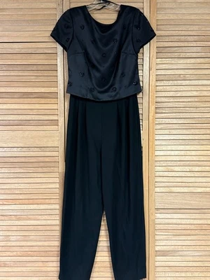 Liz Claiborne NIGHT Black Short Sleeve Beaded Top Jumpsuit Size 6 NWT - Image 1 of 4