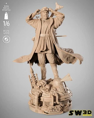 Old Ben Kenobi Star Wars 3D Printed Figure, Unpainted Jedi Master Model Kit - Image 1 of 4