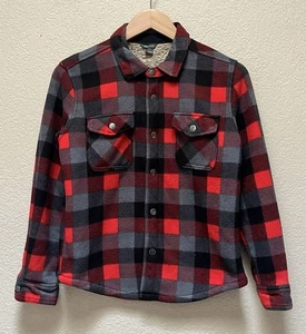Eddie Bauer Kids Boy Faux Shearling Flannel Red Plaid Shirt Jacket Size 10/12 - Picture 1 of 10