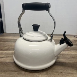 Vintage Le Creuset Pfeifender Teekessel Weiß Emaille Stahl 1,7 - Emaille/Stahl - Bild 1 von 9