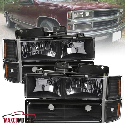 Fits 1994-1998 Chevy C10 C/K 1500 2500 3500 Black Headlights+Bumper+Corner - Image 1 of 4