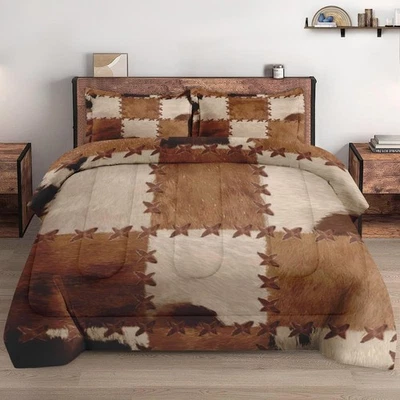 Juego de edredón tamaño queen con 2 fundas de almohada, retro vintage estampado de vaca rústico S... Foto 1 de 4