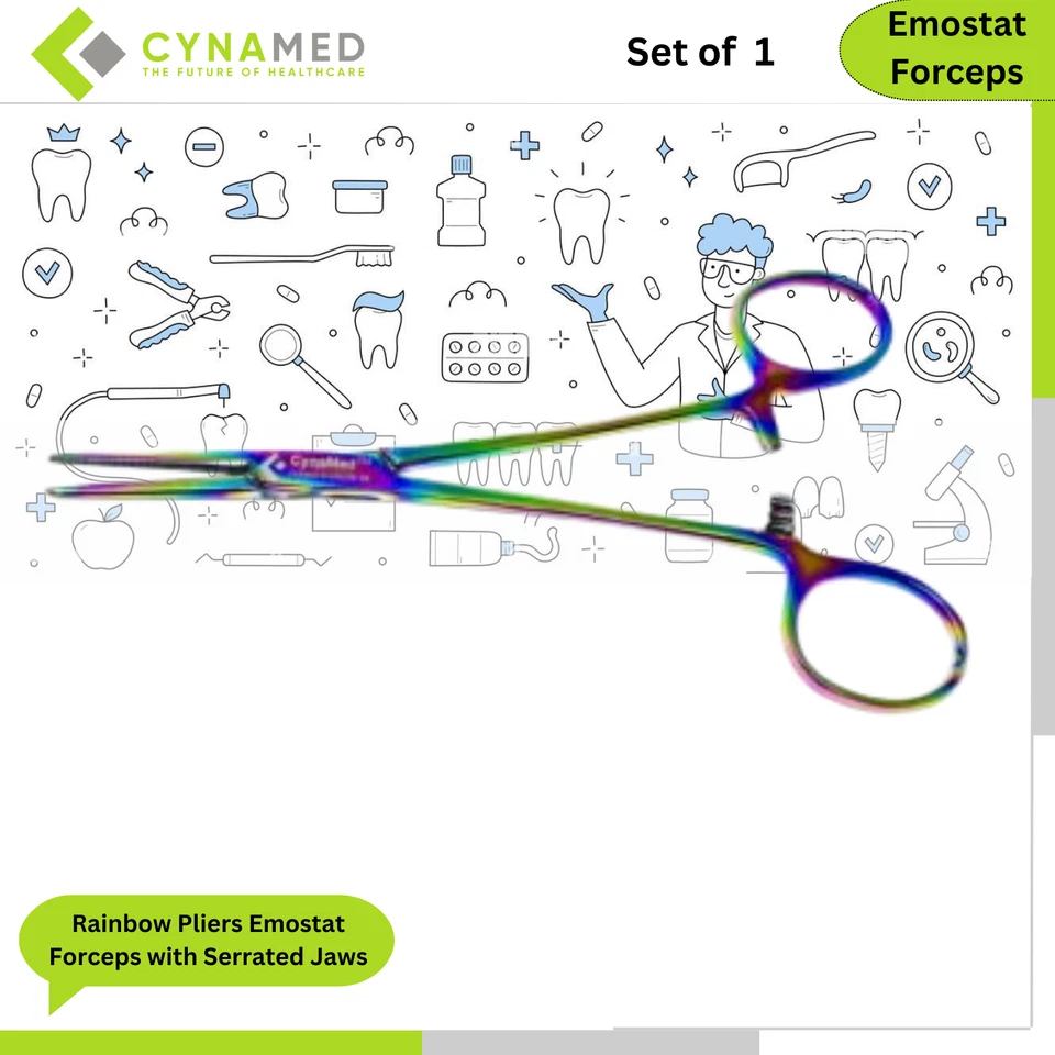 Artzone Stainless Steel Rainbow Pliers Emostat Forceps with Serrated Jaws - Image 1 of 1