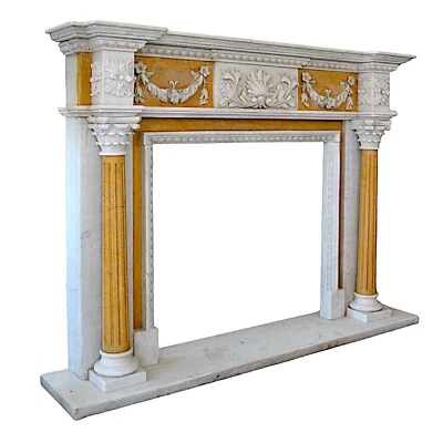 Abrigo de chimenea clásico de mármol amarillo y blanco L150Cm Foto 1 de 4