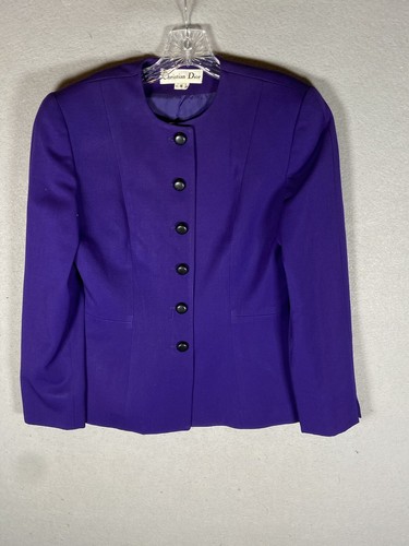 Giacca blazer vintage Christian Dior viola misto lana USA donna taglia 6 foderata