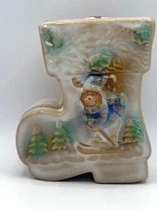 Süße Keramik Strumpf Form Schmuckschatulle Weihnachten Thema Skifahren Bär mit Sternen - Bild 1 von 7