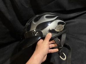 Harley Davidson Motorcycle Half Helmet DJ HD Black Silver Flames Size L - Picture 1 of 6