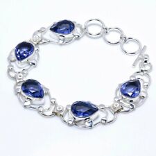 Blue Tanzanite Gemstone Handmade 925 Sterling Silver Jewelry Bracelets Sz 7-8