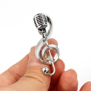 Music Note Microphone Brooches Gold Color Silver Color Metal Pins Special Bad CR - Picture 1 of 11