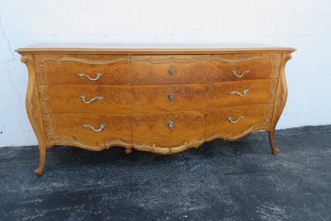 French Early 1900s Bombay Serpentine Hand Carved Long Dresser 3778 Cover
