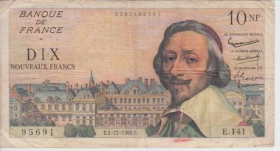 FRANCE BANKNOTE P.142-5691 10 N.F. E.1-12- 1960 E.141, FINE          2001 - Image 1 of 2