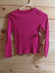 NEW Wonder Nation Ribbed Long Sleeve Shirt Pink Size 10 Stretch-Casual Girls - Picture 1 of 5
