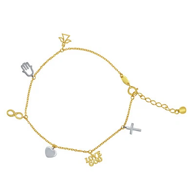 Pulsera para mujer genuina de oro bicolor de 14k con dije de fe de 7"+1" Foto 1 de 2
