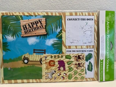 Safari Adventures Birthday Party Supply Activity Placemats w/Stickers 8 ct. - Image 1 of 3