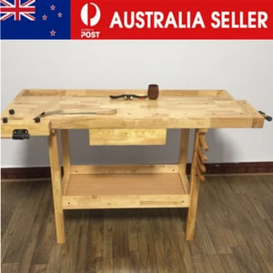 Wood Workbench 330kg Weight Capacity Rubberwood Workbench With Clamp & drawer AU - Picture 1 of 14