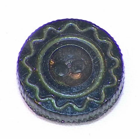 Antique Black Glass Button Rick Rack Incised 2 Sew Thru Holes #16 Cover