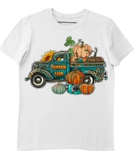 Women's Pumpkin Farm Truck Halloween Fall Thanksgiving Shirt White X-Large - Picture 1 of 3