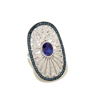 Rarities Sterling Silver, Sapphire, Blue Diamond & White Zircon Ring Size 6 - Picture 1 of 2