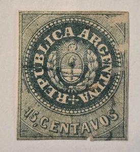 Argentinien (Escuditos) Scott #7 GJ #9 (245€) - A3 15c blau - gebraucht - kleiner Nick - Bild 1 von 2