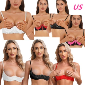 Sexy Women Brassieres Nightclub Erotic Lingerie Lace Shiny Push Up Bralette - Imagen 1 de 79