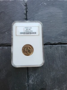 1938 D Buffalo Nickel NGC MS66 Old Fatty Holder Gold Toned - Picture 1 of 2