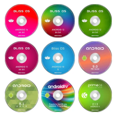 9 ANDROID for PC DVD Bundle - ANDROID 14, 13, 12, 11, 10, 9, Bliss OS Prime OS - Image 1 of 2