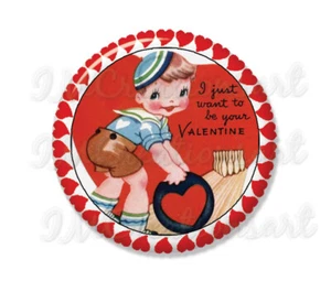 Retro Valentine Bowling Boy Adorable Handmade Mirror, Magnet, or Pinback 2.25" - Picture 1 of 4