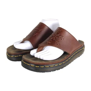 Dr. Martens Women's Rare VTG 90’s US9 Brown Leather Floral Cutout Thong Sandals - Picture 1 of 18
