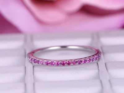 0.70 Ct Round Natural Ruby Diamond Ring 14K Solid White Gold Size All - Image 1 of 4