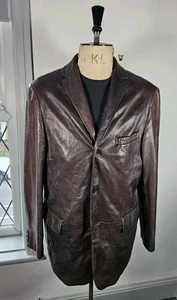 Vintage Hugo Boss Lamb Leather Blazer Men's UK 44 Brown 3 Button Jacket XL - Picture 1 of 22