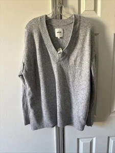 Aerie Pullover Damen mittelgrau tiefer V-Ausschnitt Oversize Strick - Bild 1 von 7