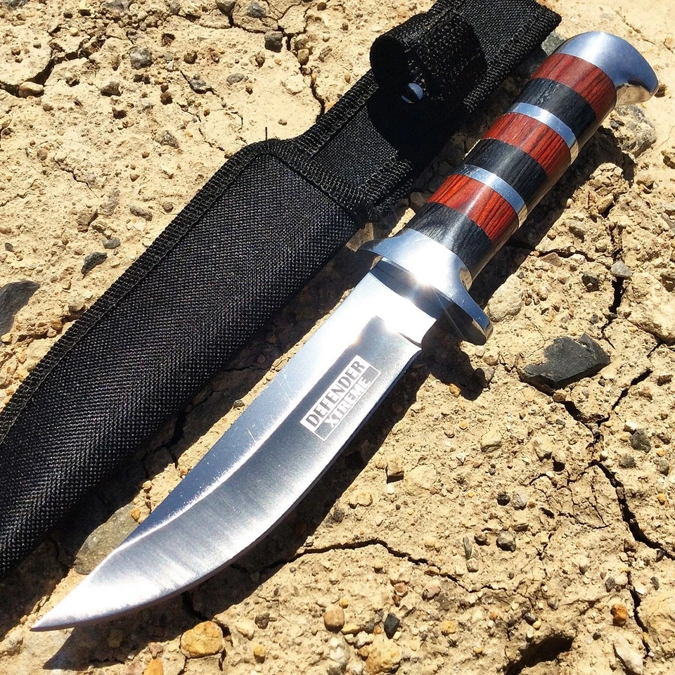 10" Defender Xtreme Hunting Knife Stainless Steel Blade With Wood Handle