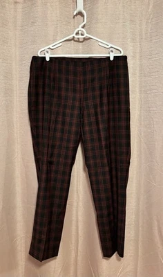 NWT Talbots Women’s Size 16W Brown Plaid Wool Blend Heritage Side Zip Dress Pant - Image 1 of 4
