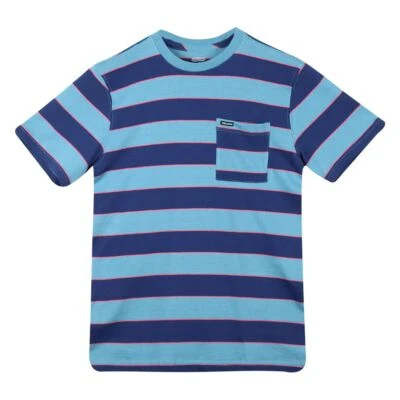 Volcom Boy's Sky Blue & Navy With Coral Striped S/S T-Shirt (S02) - Image 1 of 3