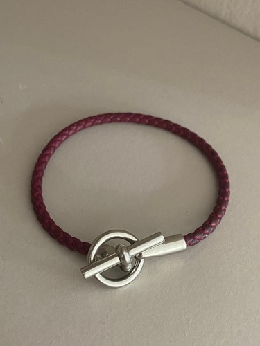 Bracelet Hermès bracelet Glenan en cuir tressé bordeaux et bijouterie argentée