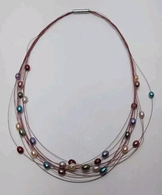 Collar Gargantilla HONORA Coloridas Perlas Cultivadas Multihilo Cierre Inoxidable 18" Foto 1 de 4